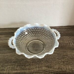 Vtg Hobnail Handled Bowl with Opal Rim